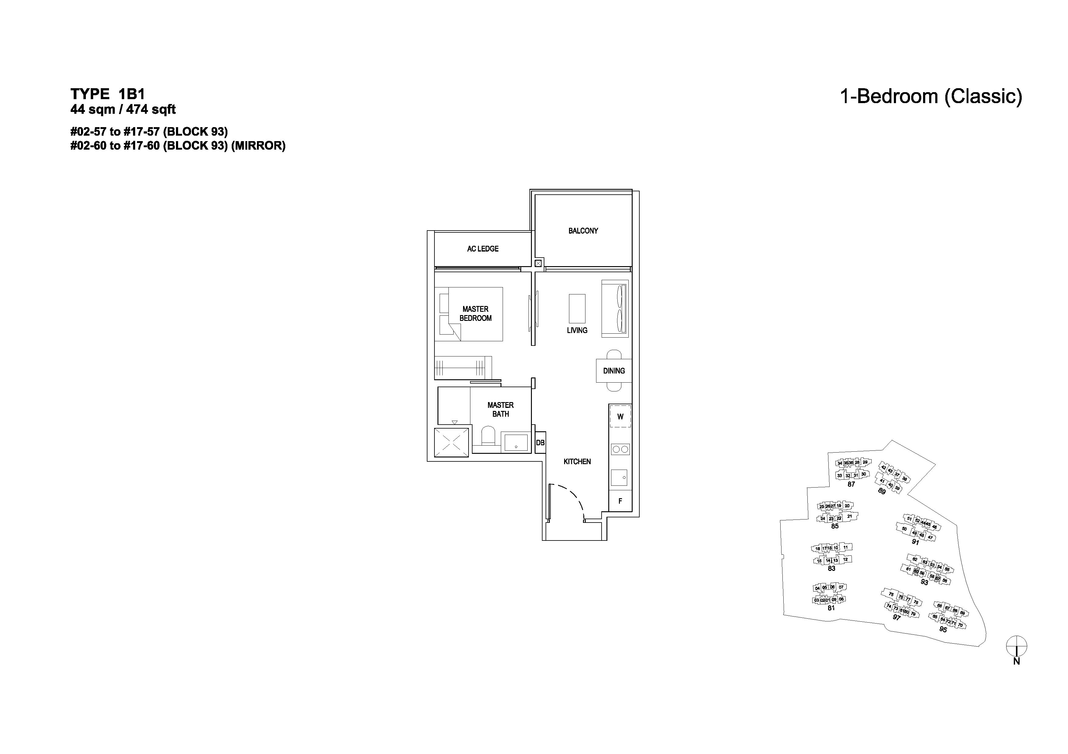 The Florence Residences 1 Bedroom Classic Type 1B1 Floor Plans