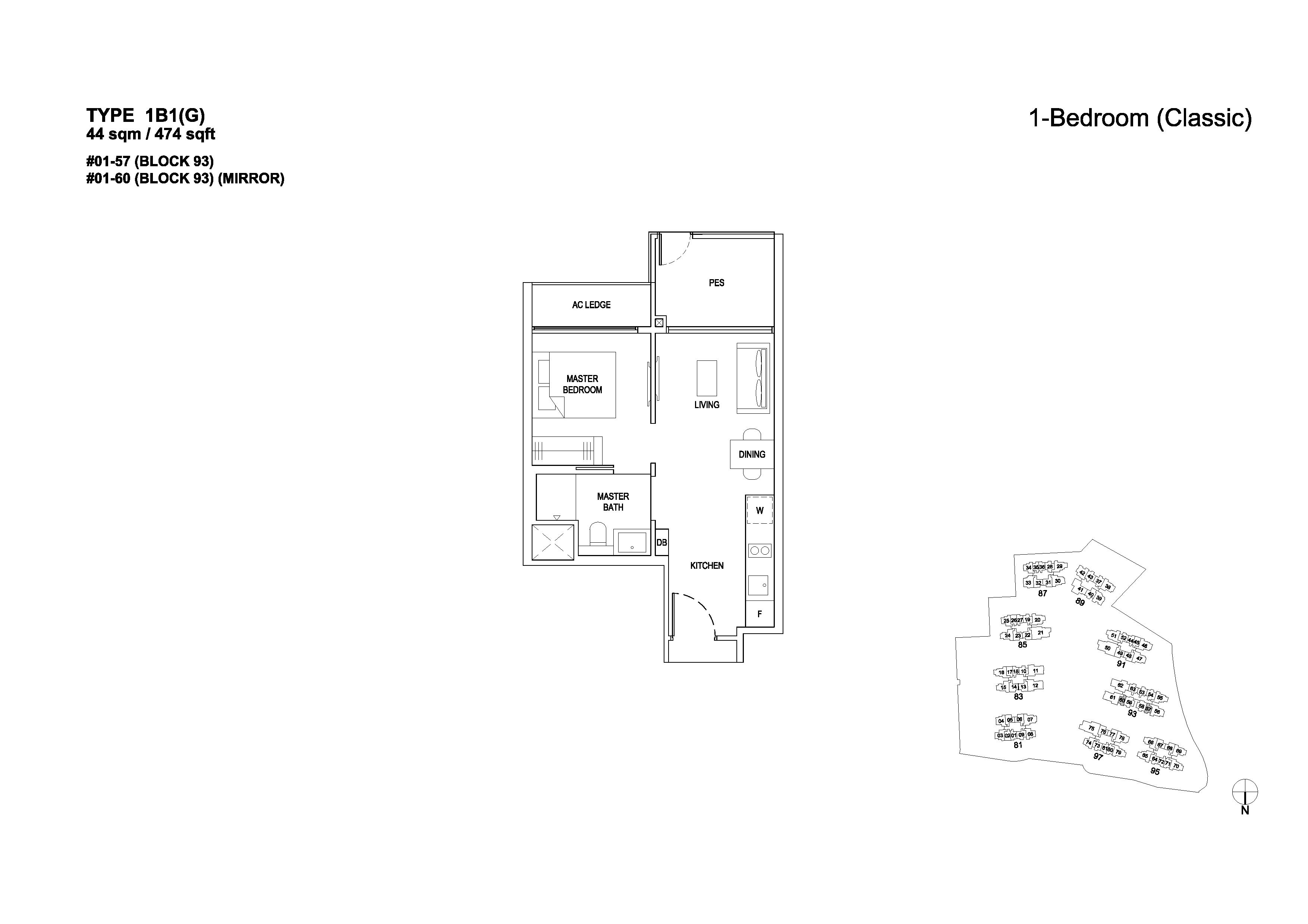 The Florence Residences 1 Bedroom Classic Type 1B1G Floor Plans