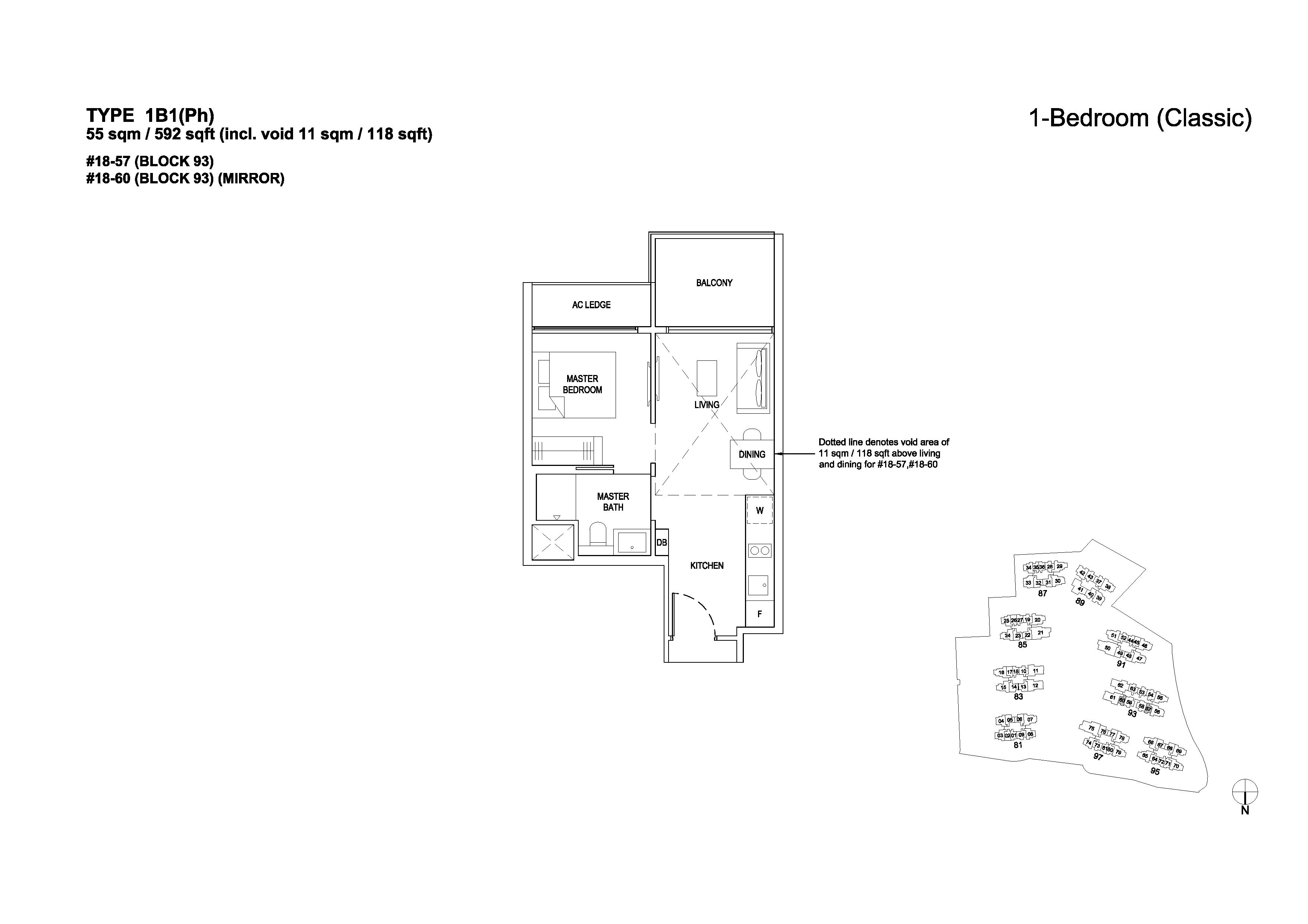 The Florence Residences 1 Bedroom Classic Type 1B1(Ph) Floor Plans